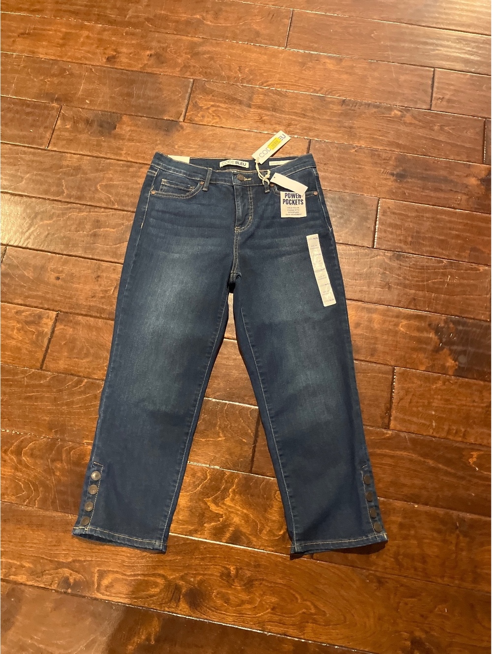 Code Bleu Y2K Embellished Dark Wash Chelsea Stretch Capri Jeans Sz 4 Petite-New
